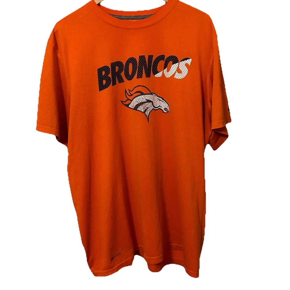 Nike Dri-Fit T-Shirt Men's 2XL Orange Denver Broncos Football Team Logo-00330